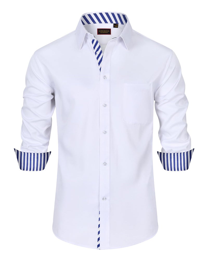 Lion Nardo White Dress Shirts for Men Men's White Dress Shirt Long Sleeve White Button Down Shirt Party Button Up Shirts - Image 1