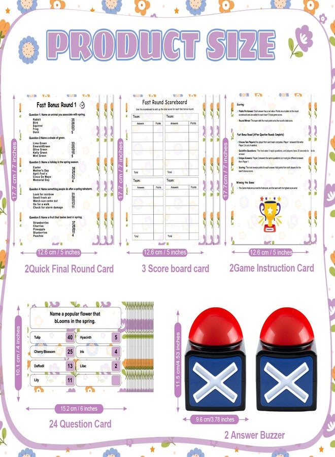 APUDWN Spring Friendly Feud Game with 2 Answer Buzzers, Fun Family Spring Party Games for Adults Teens Feud Card Trivia Quiz Activities for Holiday Party Family Office Group Team Building - Image 2