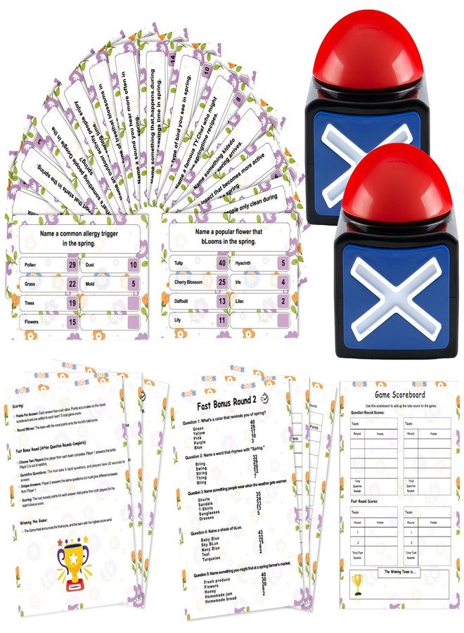APUDWN Spring Friendly Feud Game with 2 Answer Buzzers, Fun Family Spring Party Games for Adults Teens Feud Card Trivia Quiz Activities for Holiday Party Family Office Group Team Building - Image 1