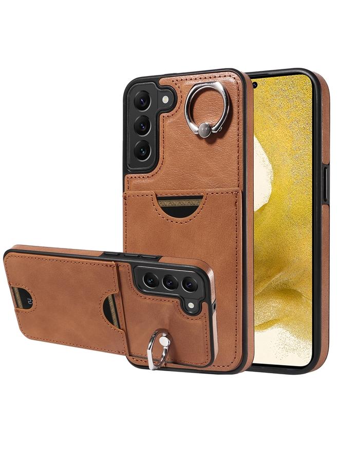 اس-توب جراب لهاتف Samsung Galaxy S22+ 5G من جلد العجل مع حامل حلقي وفتحة للبطاقة - Image 1