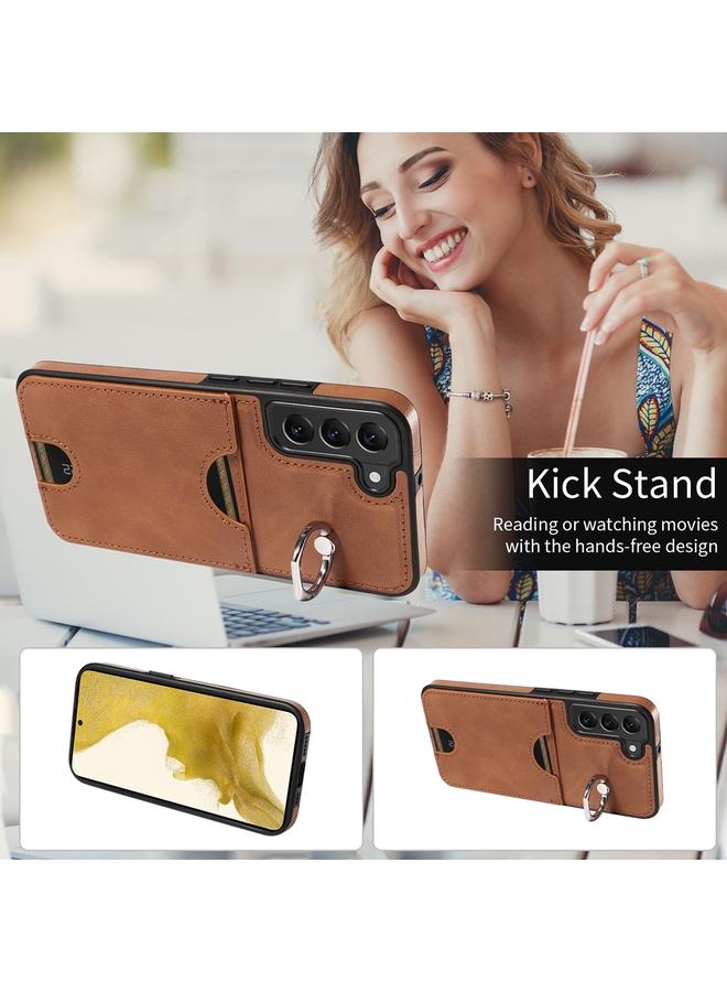 اس-توب جراب لهاتف Samsung Galaxy S22+ 5G من جلد العجل مع حامل حلقي وفتحة للبطاقة - Image 4