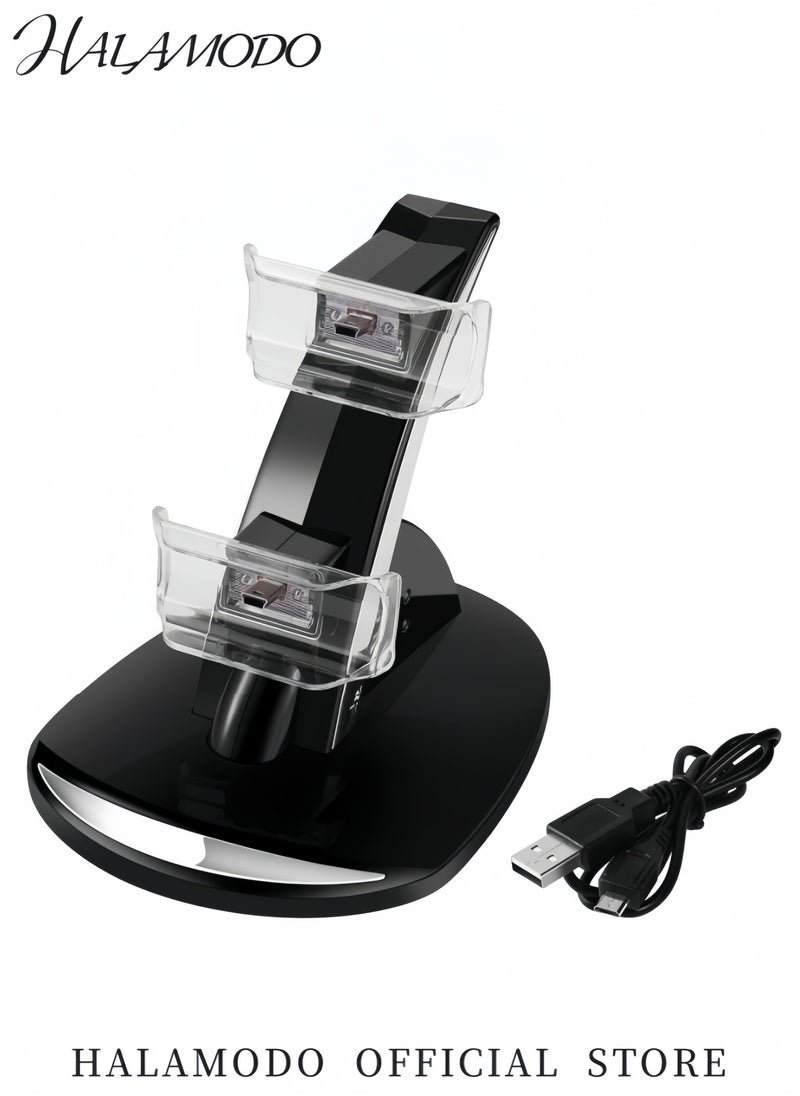 HALAMODO - LED Dual USB Charger Docking Station for PS4 Controllers Fast Charging Stand for PlayStation 4 Dualshock 3/4 PS4 Pro Slim with LED Indicators IC Protection Type C Charging Cable Space Saving Design - Image 1