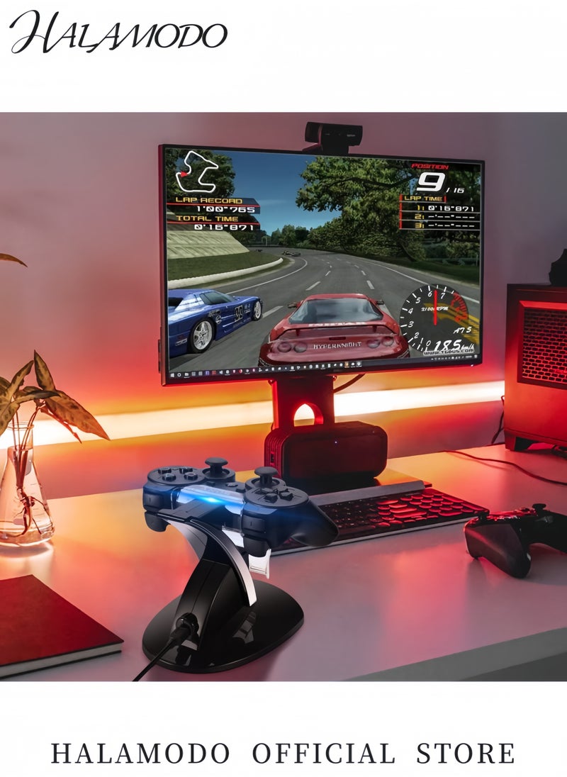 HALAMODO - LED Dual USB Charger Docking Station for PS4 Controllers Fast Charging Stand for PlayStation 4 Dualshock 3/4 PS4 Pro Slim with LED Indicators IC Protection Type C Charging Cable Space Saving Design - Image 1