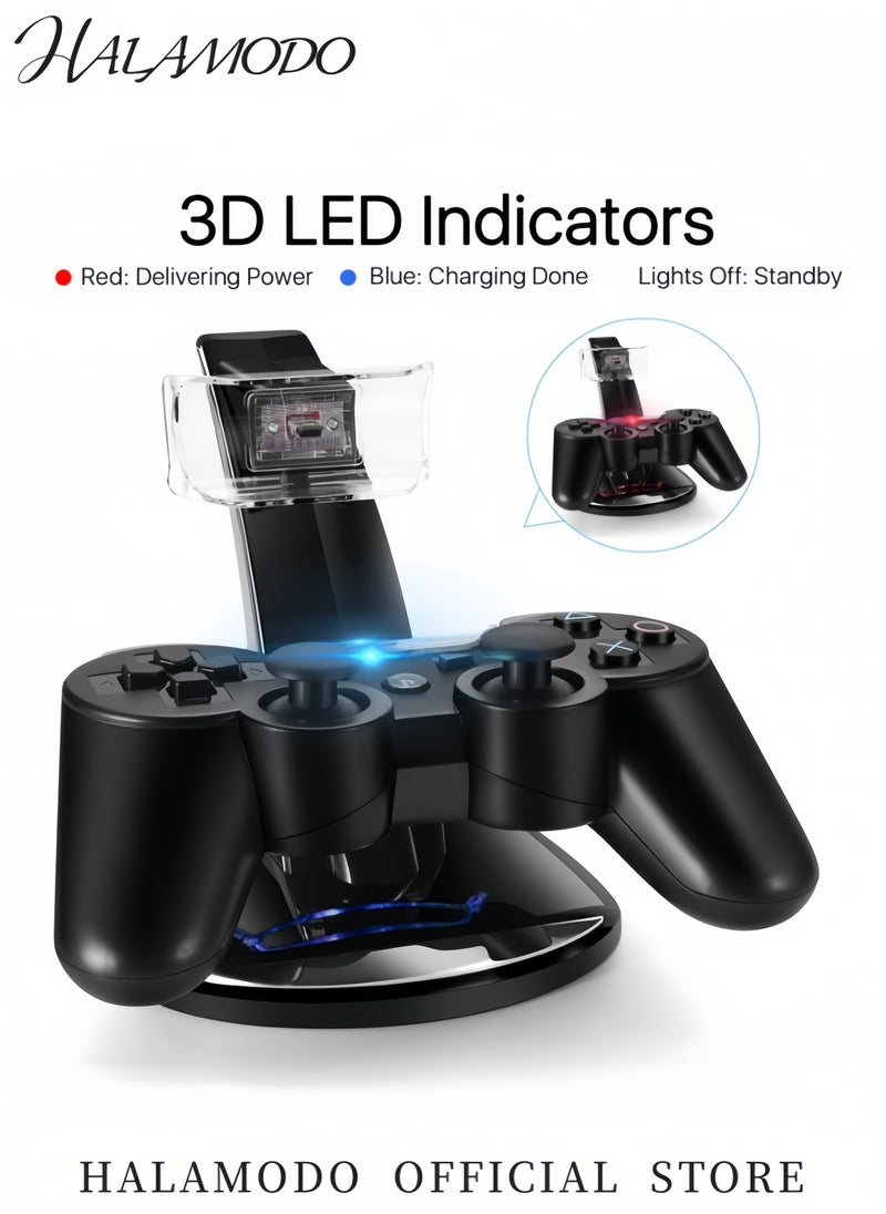 HALAMODO - LED Dual USB Charger Docking Station for PS4 Controllers Fast Charging Stand for PlayStation 4 Dualshock 3/4 PS4 Pro Slim with LED Indicators IC Protection Type C Charging Cable Space Saving Design - Image 1