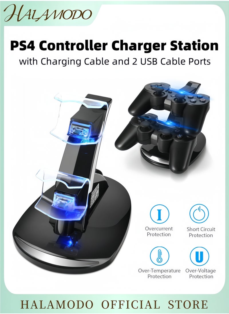 HALAMODO - LED Dual USB Charger Docking Station for PS4 Controllers Fast Charging Stand for PlayStation 4 Dualshock 3/4 PS4 Pro Slim with LED Indicators IC Protection Type C Charging Cable Space Saving Design - Image 1