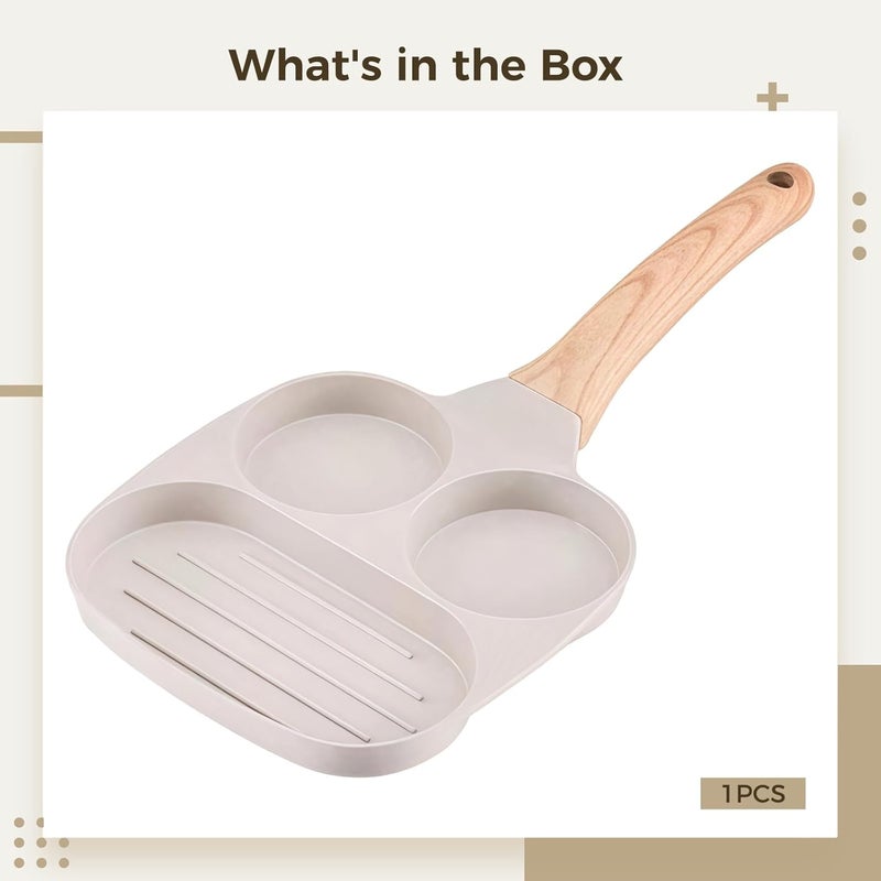 3-in-1 Egg Frying Pan, Non-Stick Skillet for Eggs and Burgers, Compatible with Gas and Induction Stoves, Dual Egg & Square, Easy to Clean - Image 2