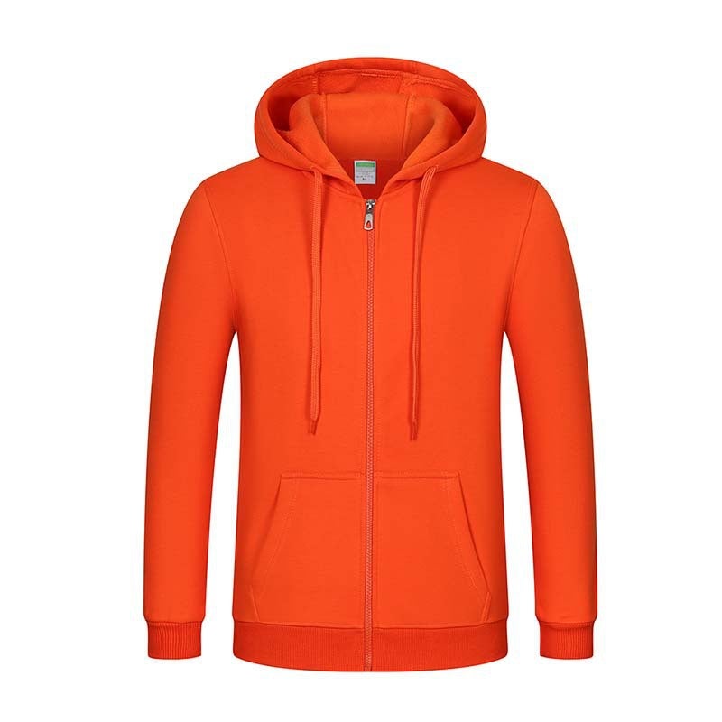 Summer spot blue no liner ordinary casual collarless hooded cotton three-dimensional patch bag zipper sweater wholesale printing Orange  - Image 1