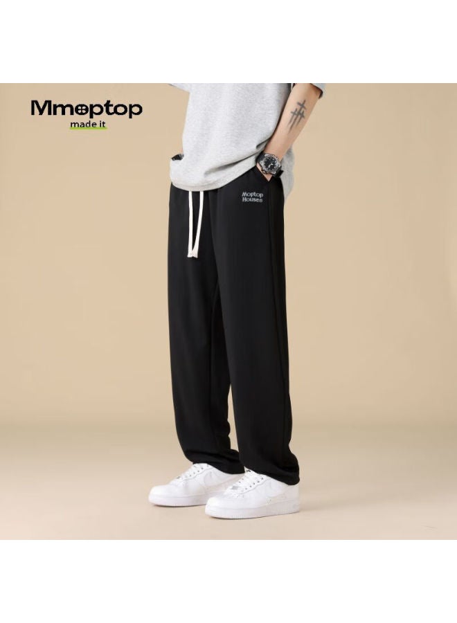 Mmoptop Men's Casual Pants, Spring And Summer, Solid Color, Loose Fit, Cool And Thin, Breathable, Sports Trousers, Qlfy02, Black, XL - Image 1