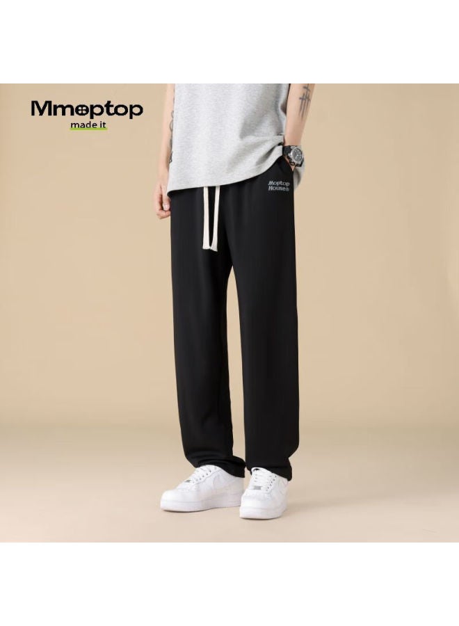 Mmoptop Men's Casual Pants, Spring And Summer, Solid Color, Loose Fit, Cool And Thin, Breathable, Sports Trousers, Qlfy02, Black, XL - Image 2