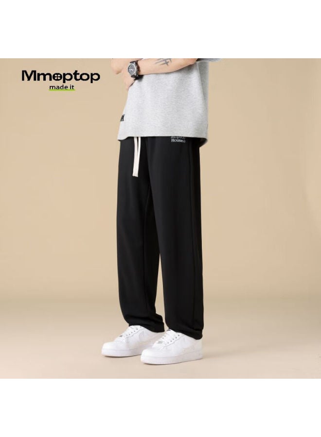 Mmoptop Men's Casual Pants, Spring And Summer, Solid Color, Loose Fit, Cool And Thin, Breathable, Sports Trousers, Qlfy02, Black, XL - Image 3