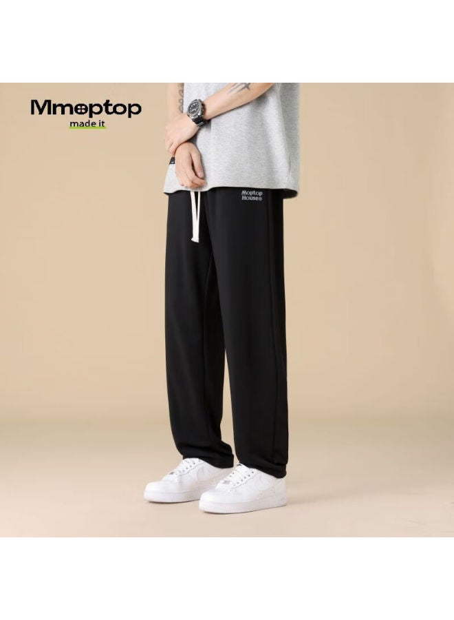 Mmoptop Men's Casual Pants, Spring And Summer, Solid Color, Loose Fit, Cool And Thin, Breathable, Sports Trousers, Qlfy02, Black, XL - Image 4