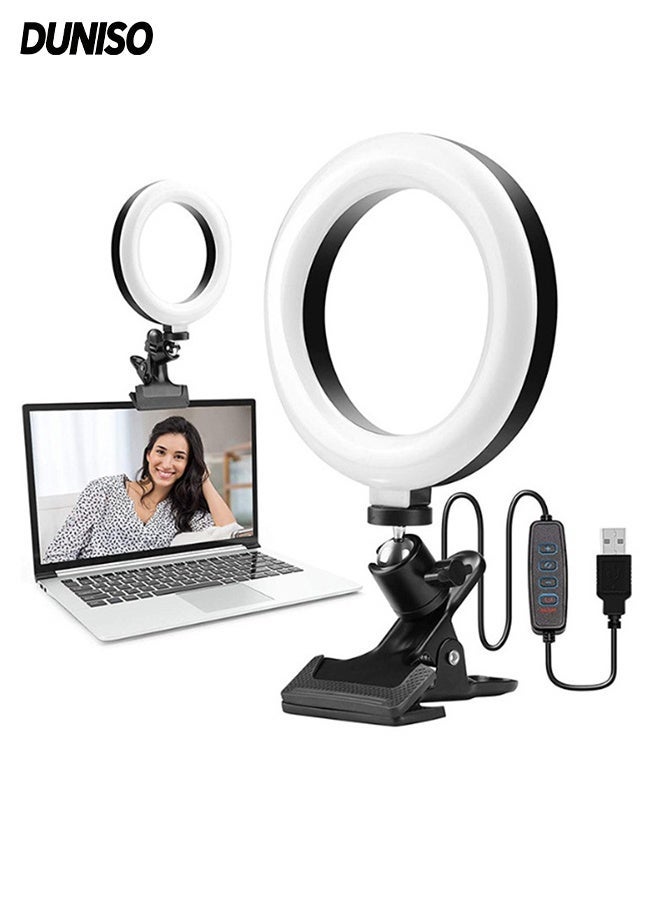 DUNISO Selfie Ring Light, Rechargeable Clip Design,5 Color Temperatures Modes,5 Brightness Levels,360°Ajustable Angle,for Video Calls, Makeup, Live Streaming,Suitable for Laptop, Desktop PC, USB Charger, Powerbank - Image 1