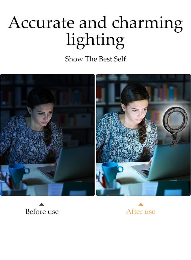 DUNISO Selfie Ring Light, Rechargeable Clip Design,5 Color Temperatures Modes,5 Brightness Levels,360°Ajustable Angle,for Video Calls, Makeup, Live Streaming,Suitable for Laptop, Desktop PC, USB Charger, Powerbank - Image 3