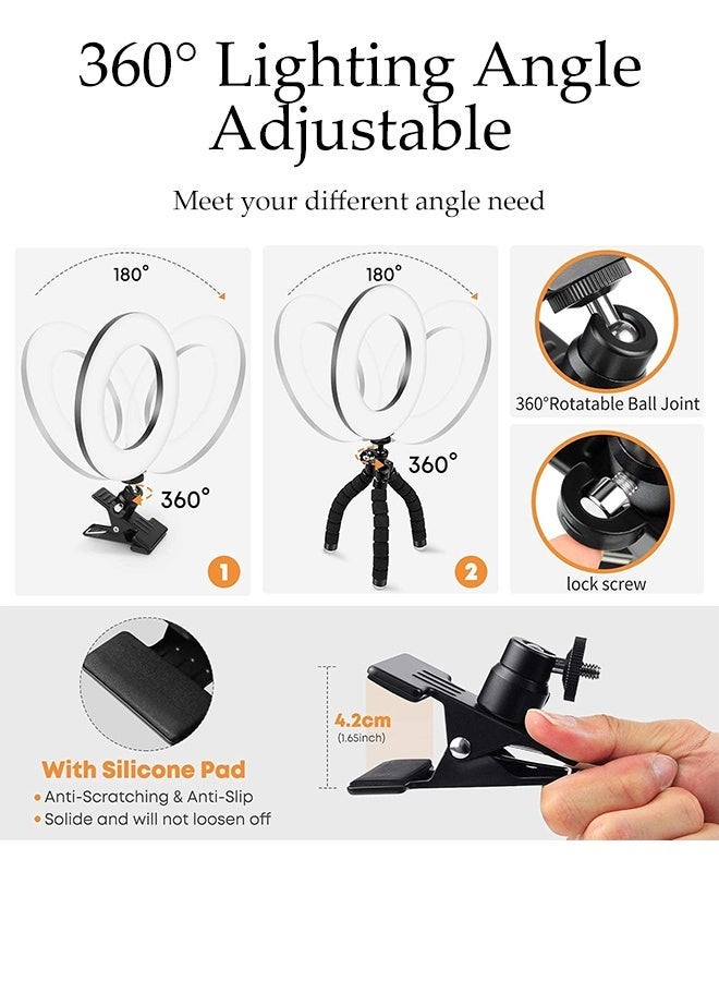 DUNISO Selfie Ring Light, Rechargeable Clip Design,5 Color Temperatures Modes,5 Brightness Levels,360°Ajustable Angle,for Video Calls, Makeup, Live Streaming,Suitable for Laptop, Desktop PC, USB Charger, Powerbank - Image 5