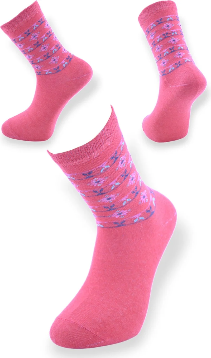 Esinti Women's Socket Colorful Patterned Long Thin Cotton Socks 5 Pieces