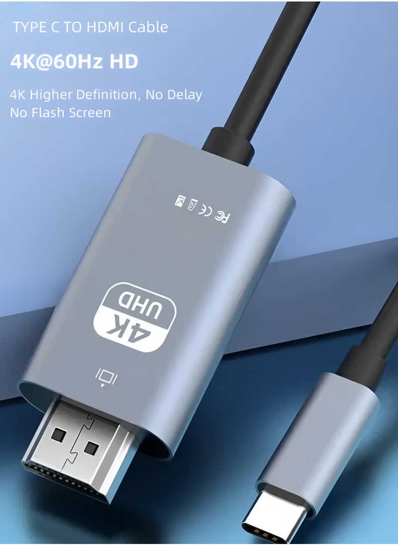 Flyview Type C to HDMI Adapter 2M, USB 3.1 USB C to HDMI Cable, Compatible with TV, iPhone 15 Series, iPad 10/Pro/Air/Mini, Samsung S24 Series/S23 Series/Galaxy Z, MacBook Pro, Dell XPS, Huawei P60 Pro  - Image 1