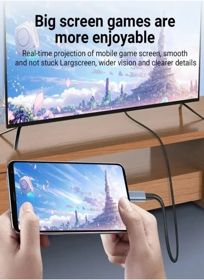 Flyview Type C to HDMI Adapter 2M, USB 3.1 USB C to HDMI Cable, Compatible with TV, iPhone 15 Series, iPad 10/Pro/Air/Mini, Samsung S24 Series/S23 Series/Galaxy Z, MacBook Pro, Dell XPS, Huawei P60 Pro  - Image 3
