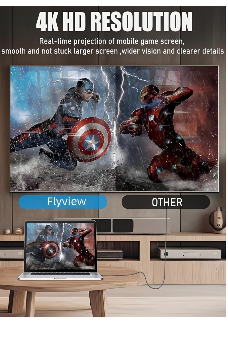 فليفيو محول من النوع C إلى HDMI بطول 2 متر، كابل USB 3.1 USB C إلى HDMI، متوافق مع أجهزة التلفزيون، وسلسلة iPhone 15، وiPad 10/Pro/Air/Mini، وسلسلة Samsung S24/S23/Galaxy Z، وMacBook Pro، وDell XPS، وHuawei P60 Pro  - Image 2