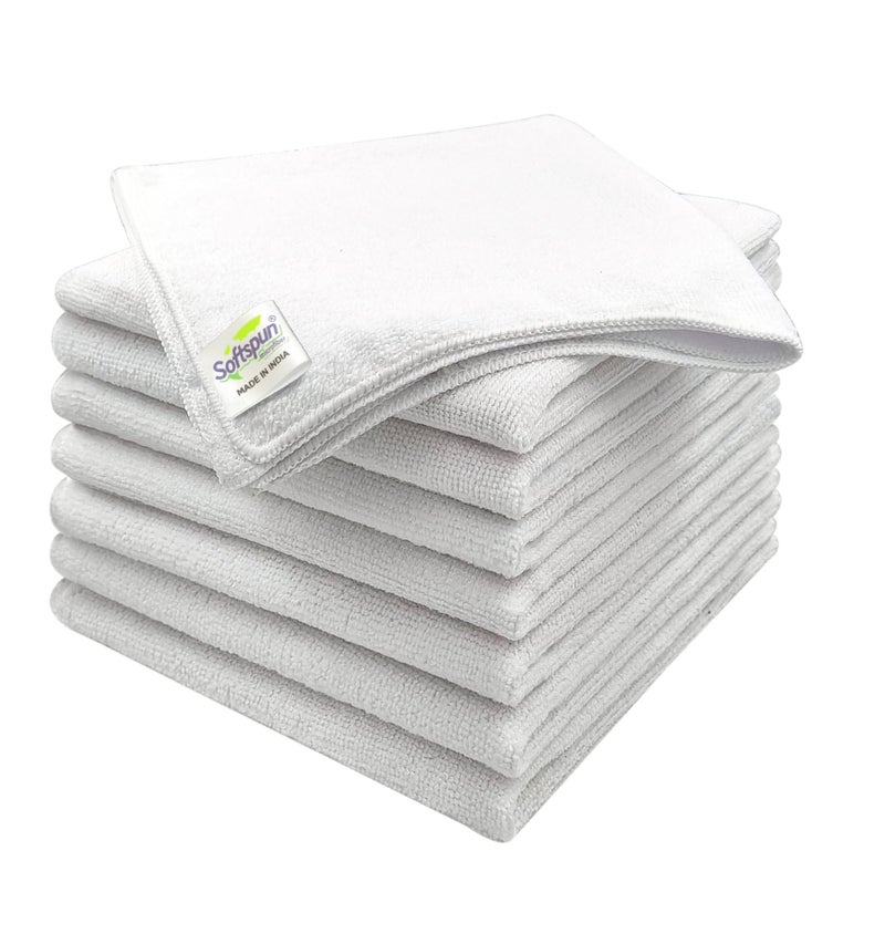 SOFTSPUN Microfiber Cleaning Cloths, 8pcs 40x40cms 220 GSM White! Highly Absorbent, Lint and Streak Free, Multi -Purpose Wash Cloth for Kitchen, Car, Window, Stainless Steel, Silverware.… - Image 1