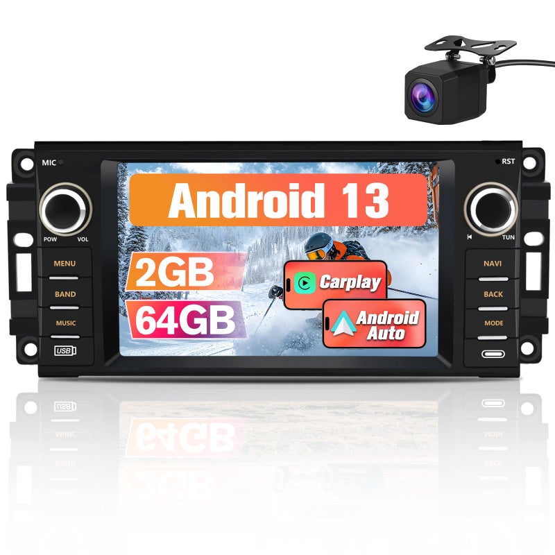 Pyniro Car Radio Stereo Upgrade for Jeep Wrangler 2007-2018/Dodge Ram 1500,etc., Android Head Unit with 7-Inch Touch Screen/Backup Camera/Wireless CarPlay & Android Auto/Mirroring/Wi-Fi/FM/SWC - Image 1