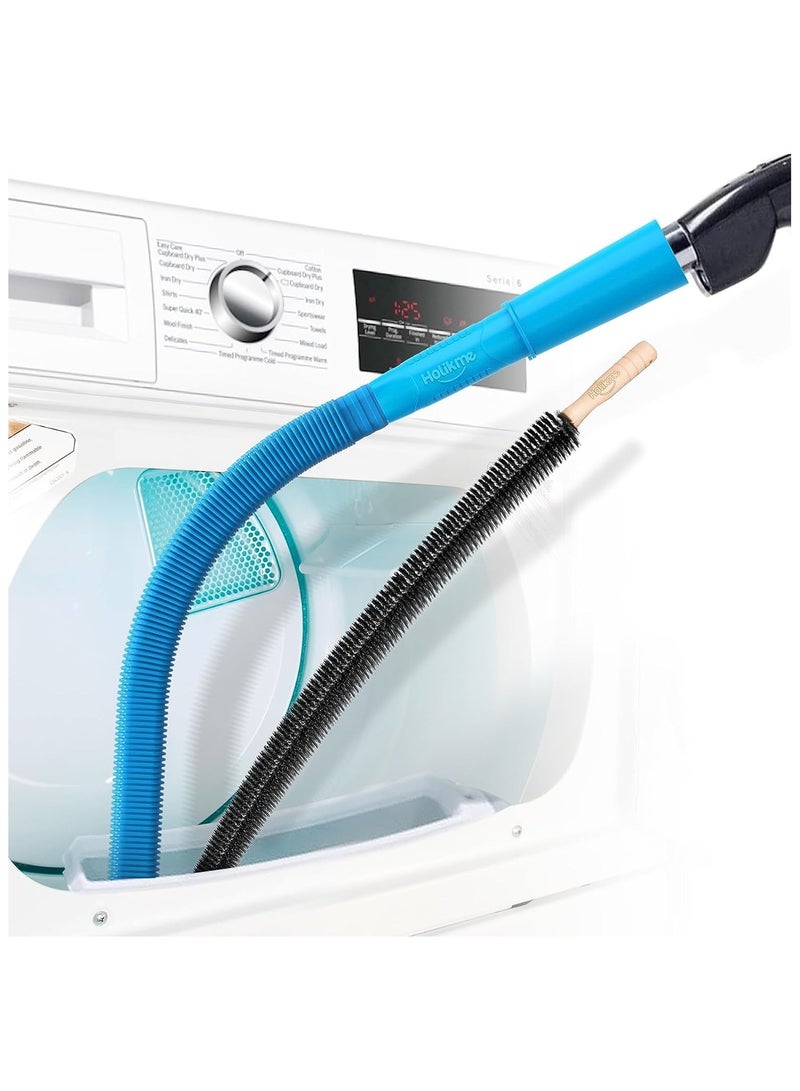 Holikme 2 Pieces Dryer Vent Cleaner Kit, Dryer Lint Vacuum Attachment and Flexible Dryer Lint Brush, Dryer Vent Vacuum Hose Attachment, Blue - Image 1