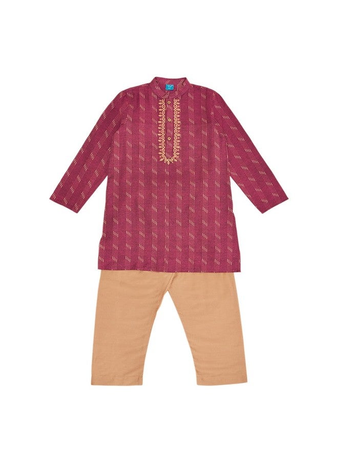 YU by Pantaloons Boy's Cotton Regular Kurta Pant Set (110144657008_Wine - Image 1