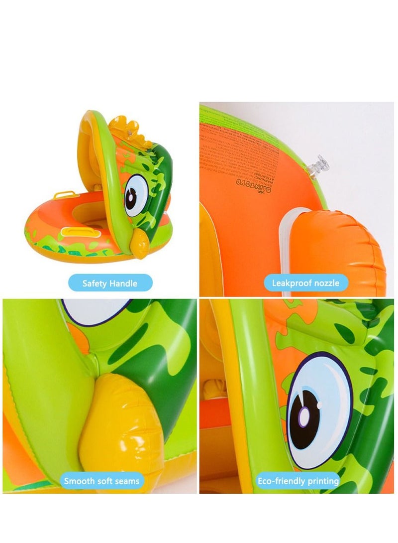 Arabest Baby Swim Boat with Handrails Baby Swimming Ring Children Inflatable Sitting Ring Cartoon Sun Canopy Sitting Ring - Image 2