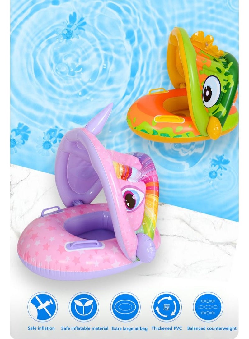 Arabest Baby Swim Boat with Handrails Baby Swimming Ring Children Inflatable Sitting Ring Cartoon Sun Canopy Sitting Ring - Image 4