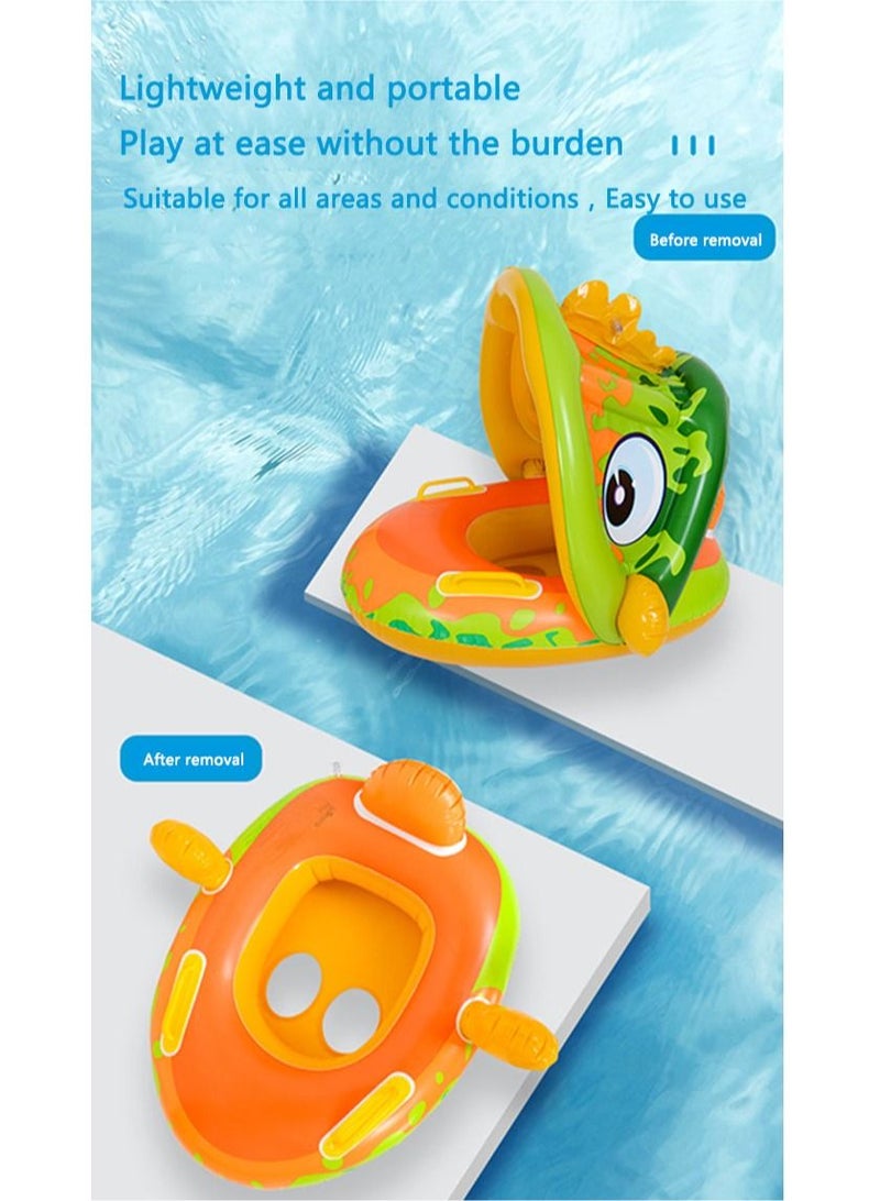 Arabest Baby Swim Boat with Handrails Baby Swimming Ring Children Inflatable Sitting Ring Cartoon Sun Canopy Sitting Ring - Image 3