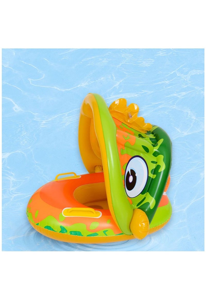 Arabest Baby Swim Boat with Handrails Baby Swimming Ring Children Inflatable Sitting Ring Cartoon Sun Canopy Sitting Ring - Image 1