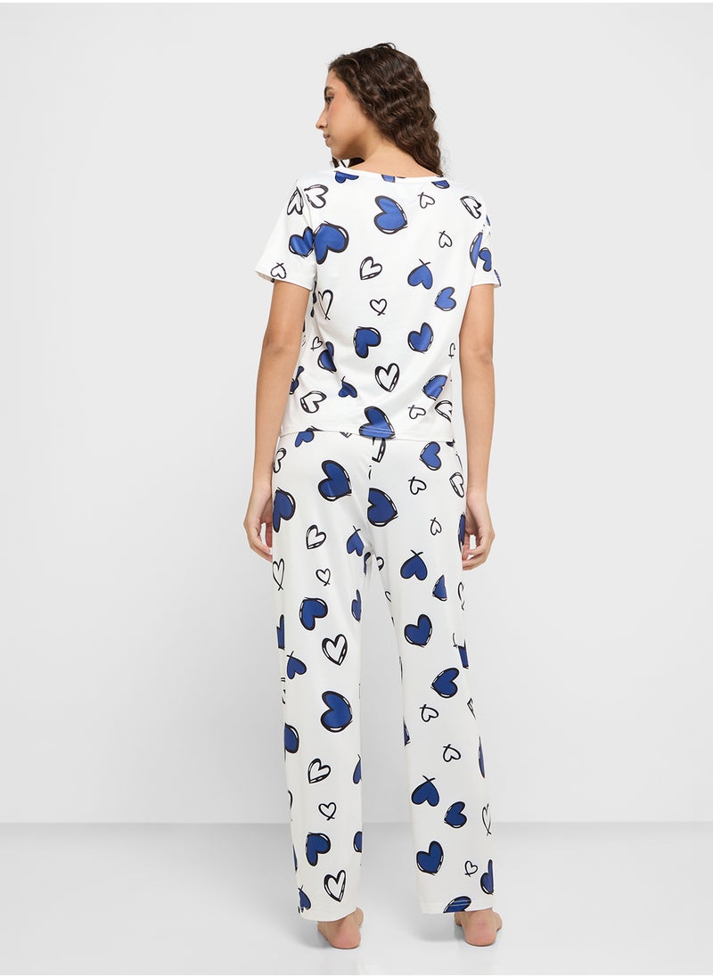 Ginger - Heart Print T-Shirt & Pyjama Set - Image 1