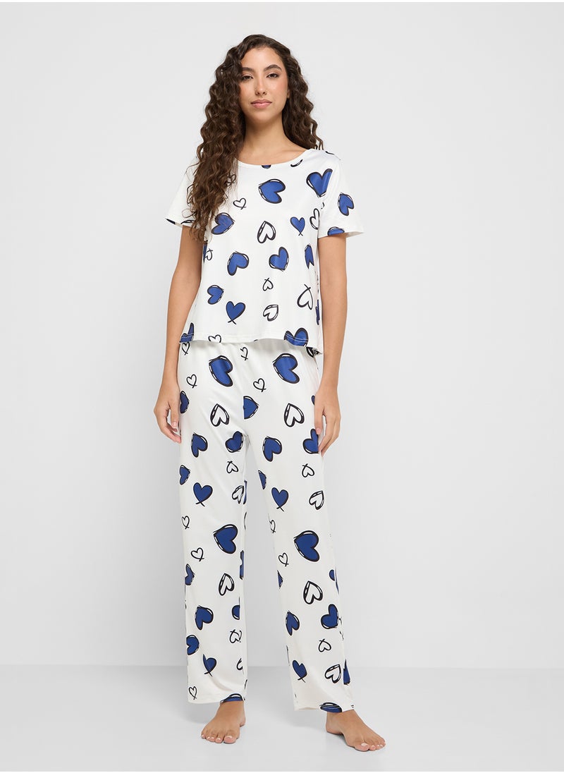 Ginger - Heart Print T-Shirt & Pyjama Set - Image 1
