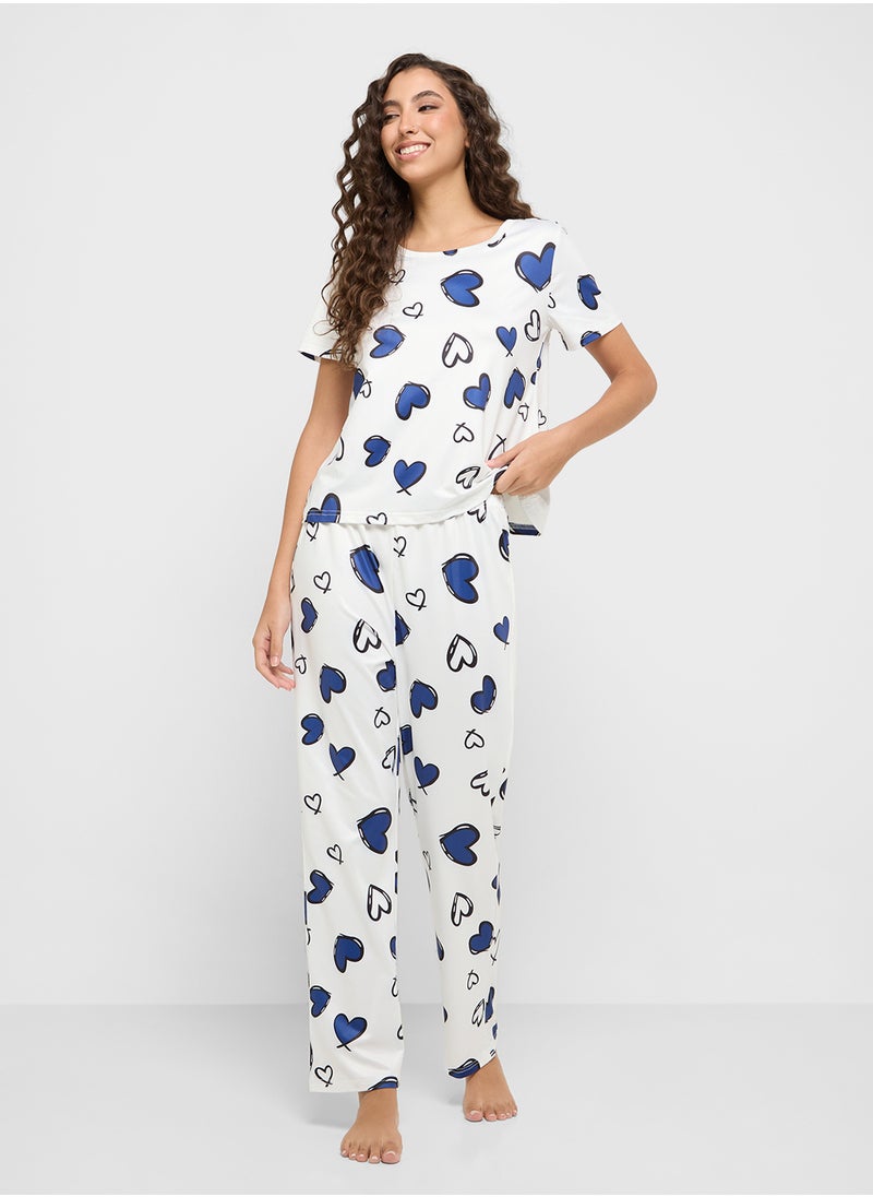 Ginger - Heart Print T-Shirt & Pyjama Set - Image 1