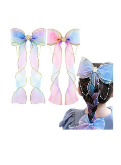 Daddy's Angel 2 Pcs Colorful Ribbon Hair Bows for Girls, Bows Hair Barrettes, Kids Hair Accessories  - Image 1