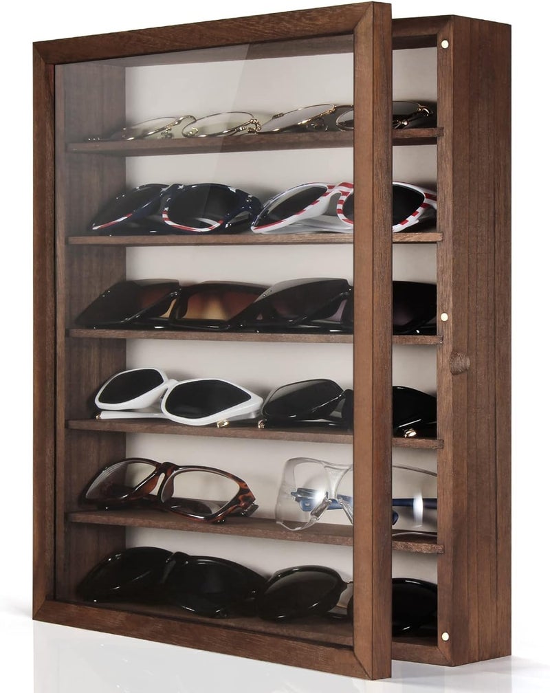 TJ.MOREE TJMOREE Sunglasses Organizer Storage Wall Mounted 13 x 156 inches Eyewear Display Case Rustic Wood Eyeglasses Holder Large Glasses Storage Box Brown 