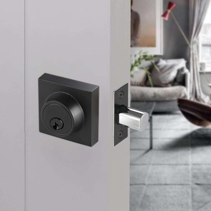 TooCust Square Single Cylinder Deadbolt  2 Pack  Modern Lock With Keys  Door Locks  Matte Black For Front Door Entrance  Security Lock  Keyed 1 Side - Image 5