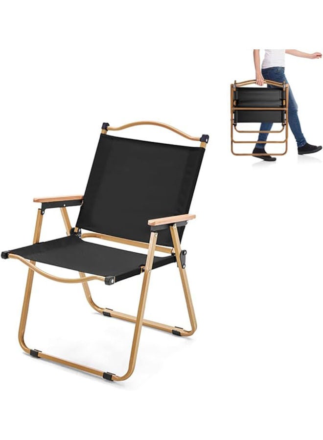 كرسي خارجي محمول خفيف الوزن، كرسي تخييم مصنوع من الألومنيوم قابل للطي يمكنه حمل 150 كجم، كرسي شاطئ للتخييم في الحديقة والنزهات، (أسود، قابل للارتفاع)، 78 × 50 × 54 سم - Image 1