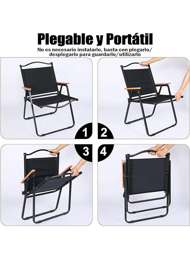 كرسي خارجي محمول خفيف الوزن، كرسي تخييم مصنوع من الألومنيوم قابل للطي يمكنه حمل 150 كجم، كرسي شاطئ للتخييم في الحديقة والنزهات، (أسود، قابل للارتفاع)، 78 × 50 × 54 سم - Image 4
