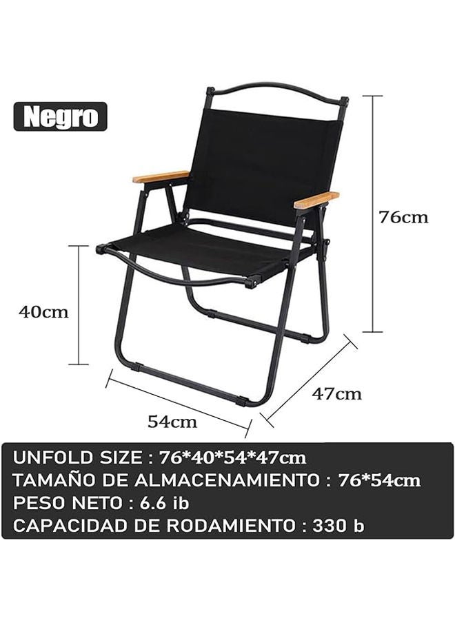 كرسي خارجي محمول خفيف الوزن، كرسي تخييم مصنوع من الألومنيوم قابل للطي يمكنه حمل 150 كجم، كرسي شاطئ للتخييم في الحديقة والنزهات، (أسود، قابل للارتفاع)، 78 × 50 × 54 سم - Image 2