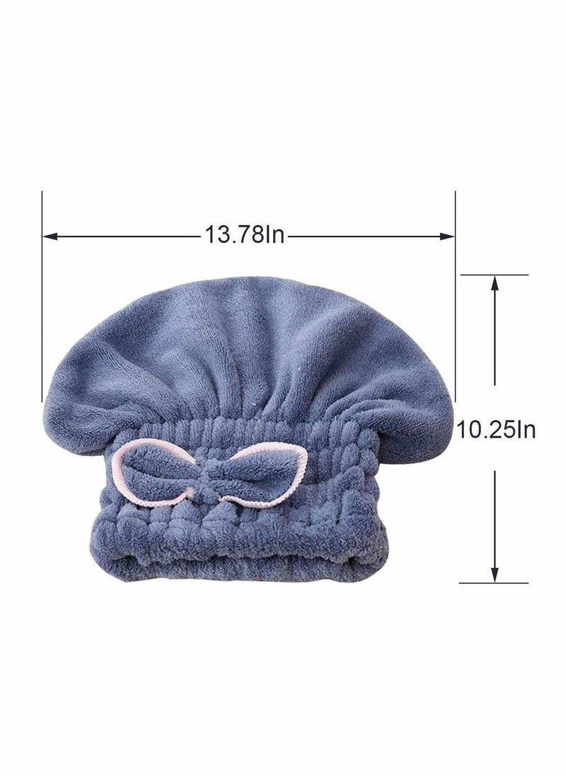 NIBEMINENT - 2PC Microfiber Hair Drying Caps, Extrame Soft & Ultra Absorbent, Fast Turban Wrap Towels Shower Cap for Girls and Women (Blue+Beige) - Image 1