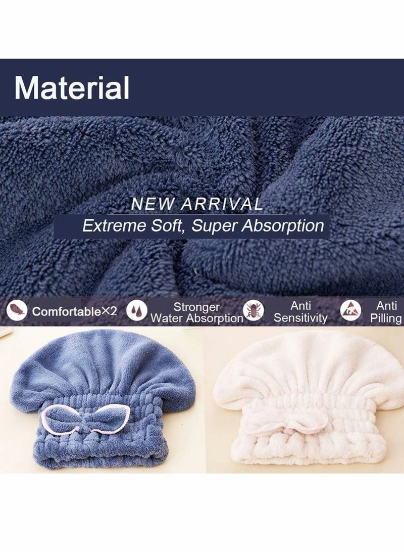 NIBEMINENT - 2PC Microfiber Hair Drying Caps, Extrame Soft & Ultra Absorbent, Fast Turban Wrap Towels Shower Cap for Girls and Women (Blue+Beige) - Image 1