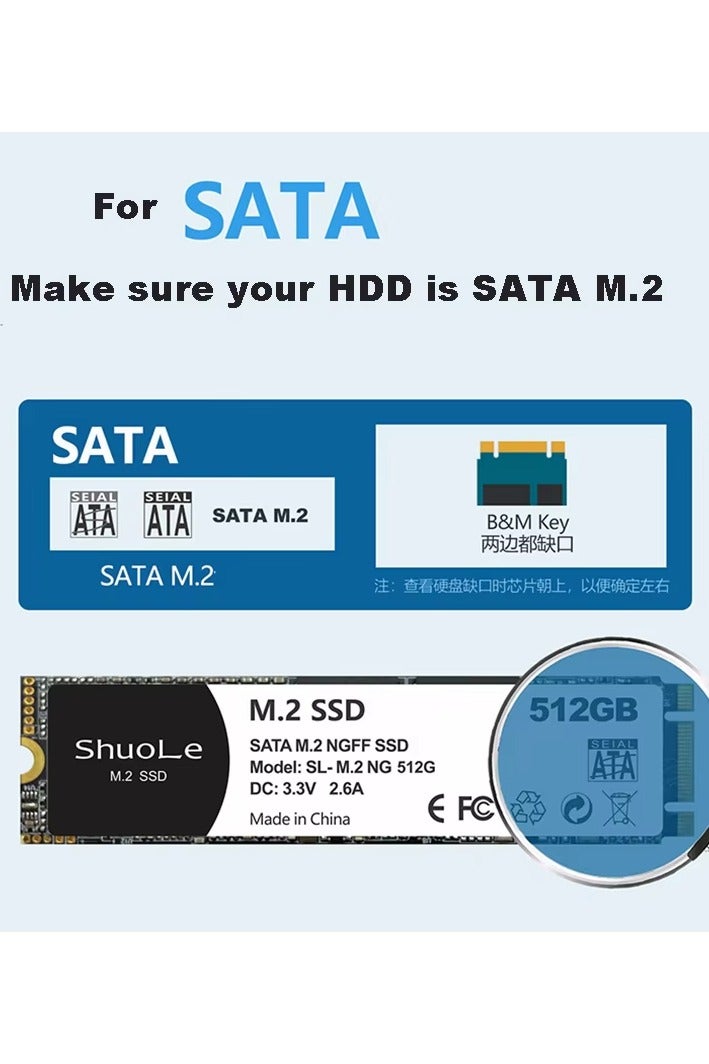 علبة M.2 NGFF SSD الذكية المزودة ببروتوكول SATA ومحرك أقراص الحالة الصلبة الخارجي من الألومنيوم من النوع C إلى USB وصندوق تخزين ممتد SSD - Image 4