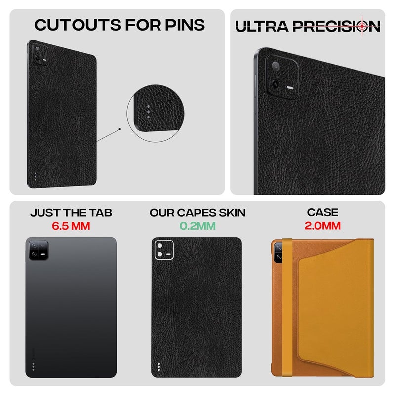 Capes Tablet Skins for Xiaomi Pad 6 | Ultra-Thin Protective Film | Anti-Scratch Vinyl Decal Skin | Not Case/Cover (Black Leather, Back Skin) - Image 4
