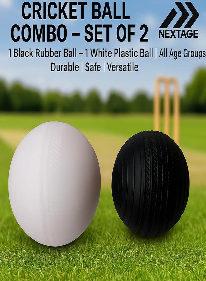 Nextage Cricket Balls Combo - 1 Hard Black Rubber Ball & 1 White Plastic Ball for Practice and Outdoor Play | Durable Training Balls for All Age Groups - Image 2