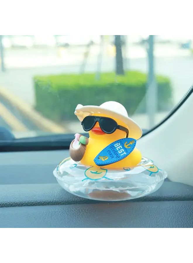 Transparent Duck Surfing Car Dashboard Decor With Coconut Surfboard Swim Ring - Image 5
