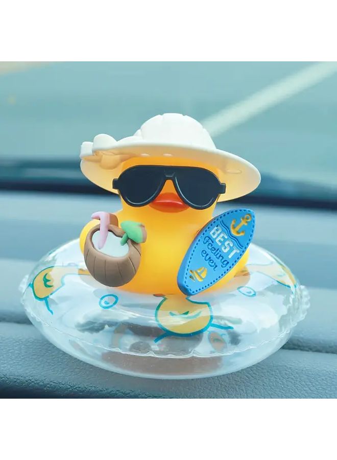 Transparent Duck Surfing Car Dashboard Decor With Coconut Surfboard Swim Ring - Image 1