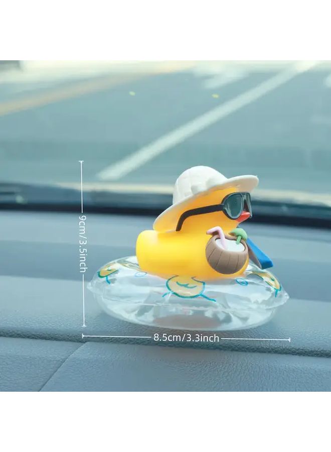 Transparent Duck Surfing Car Dashboard Decor With Coconut Surfboard Swim Ring - Image 3