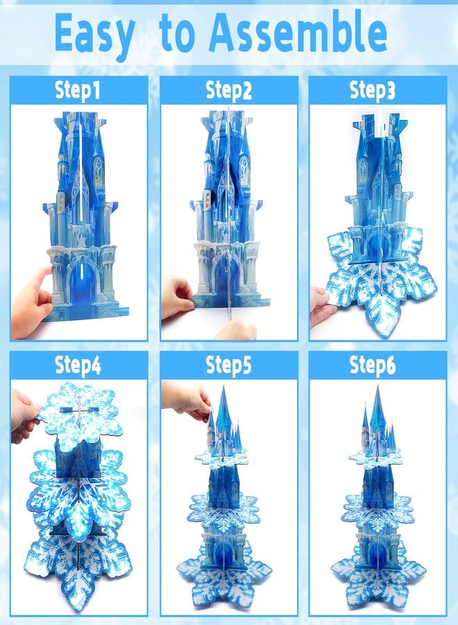 Benvo 3-Tier Cupcake Stand Tower Snowflake Cardboard Cupcakes Tier Stand Holder for Dessert Display Birthday Party Decoration Tea Party Supplies Princess Party Centerpiece Decor Baby Shower (Blue) - Image 4