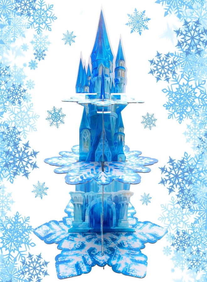 Benvo 3-Tier Cupcake Stand Tower Snowflake Cardboard Cupcakes Tier Stand Holder for Dessert Display Birthday Party Decoration Tea Party Supplies Princess Party Centerpiece Decor Baby Shower (Blue) - Image 1