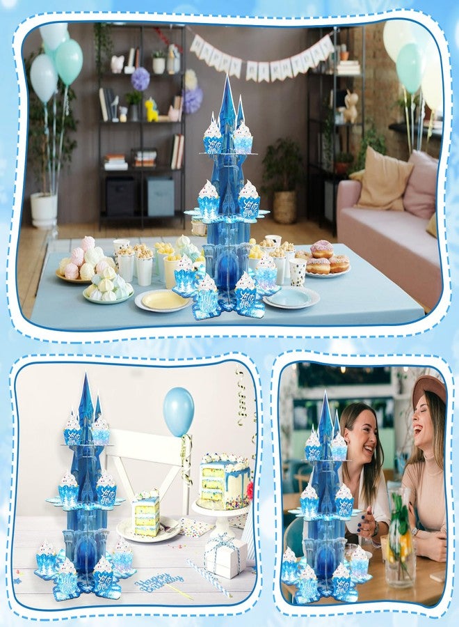 Benvo 3-Tier Cupcake Stand Tower Snowflake Cardboard Cupcakes Tier Stand Holder for Dessert Display Birthday Party Decoration Tea Party Supplies Princess Party Centerpiece Decor Baby Shower (Blue) - Image 5